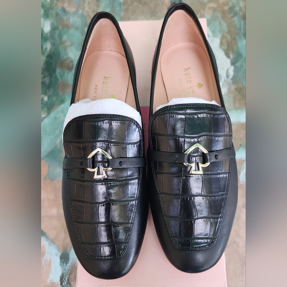 Kate Spade Black Leather & Croc Loafers